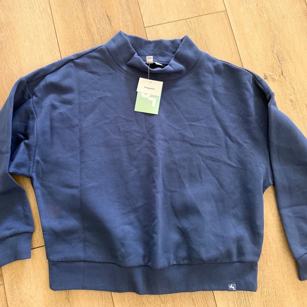 JoyLab Sweatshirt Women XS Navy Blue NWT Cropped Mock Neck Fleece Pullover